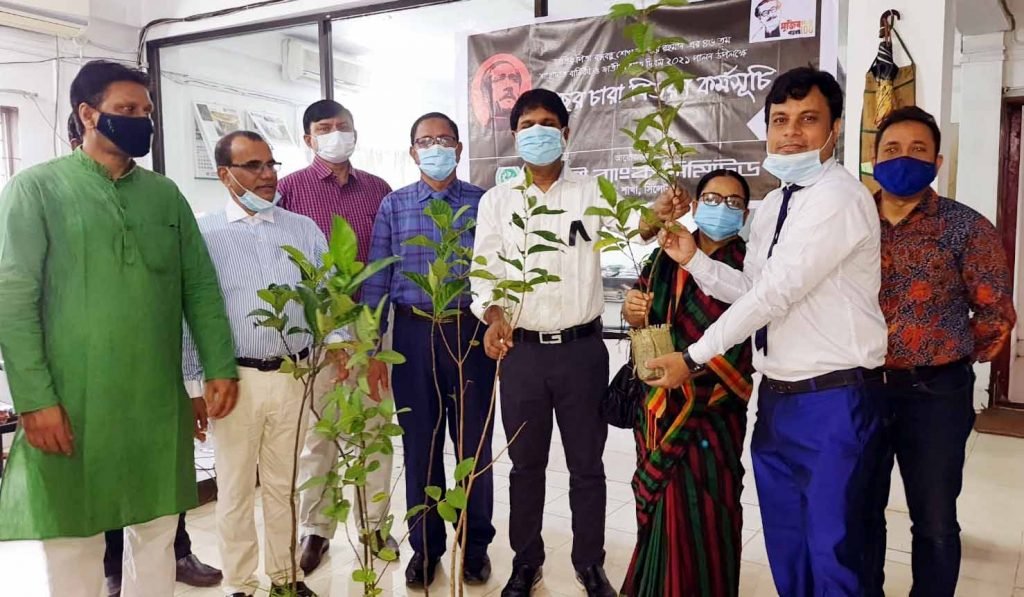 শোকাবহ আগষ্টে  অগ্রণী ব্যাংক শিবগঞ্জ শাখার গাছের চারা বিতরণ