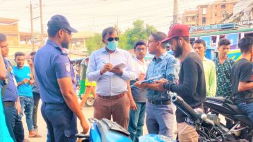 মোটরসাইকেল চালানোর অপরাধে ১৫ জনকে সর্বমোট ১৫,০০০/- টাকা অর্থদন্ড