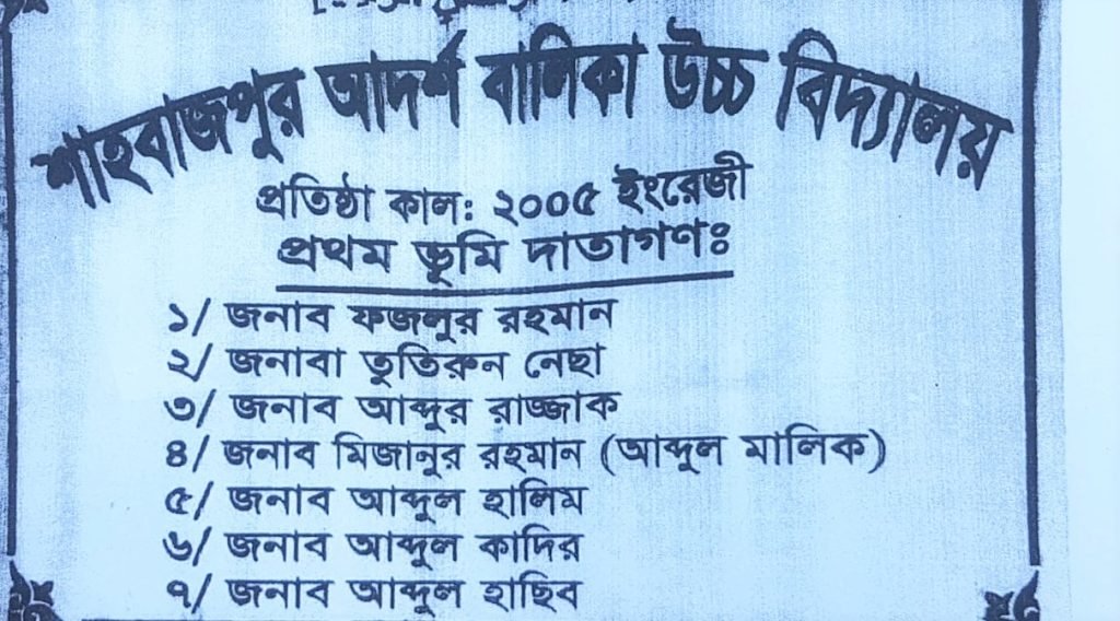 বড়লেখার শাহবাজপুর বালিকা উচ্চ বিদ্যালয় ভুমি দাতাদের নাম ফলকে মৃত ব্যক্তির নাম সংযোজনের অভিযোগ