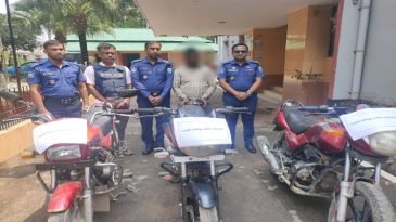 শ্রীমঙ্গল থানা পুলিশের অভিযানে চোরাই মোটরসাইকেলসহ আন্তঃজেলা চোর দলের সক্রিয় সদস্য গ্রেফতার।