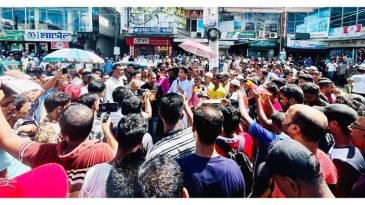 বড়লেখায় ফ্রান্স প্রবাসীর ওপর হামলার প্রতিবাদে এলাকাবাসীর মানববন্ধন